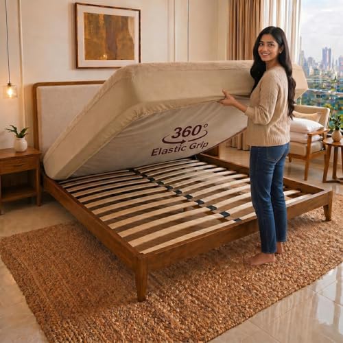 Image of Cotton Feel Terry 72x75 inch Ultra Soft Waterproof Mattress Protector King Size | Breathable Hypoallergenic Mattresses Cover for King Size Bed (Beige)