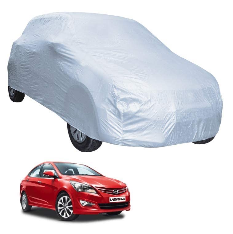 Image of Auto Hub Car Cover Compatible with Hyundai Verna Fluidic (Model : 2013-2017) with Weather Proof, Triple Stitched, Verna Fluidic Car Cover- Plain Silver
