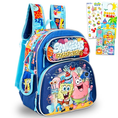 Nickelodeon Conjunto de mini mochila Bob Esponja – Pacote com mochila de 30 cm com bolsos frontais e adesivos, mais | Bolsa escolar pequena de Bob Esponja para crianças, meninos e meninas