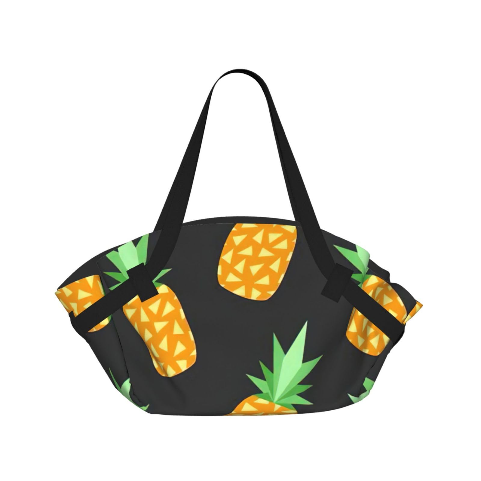 Pineapple Printed Foldable Round Picnic Blanket Converts to Carry Bag, 37in Mat for Camping Date Night