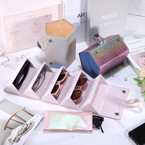 Image of PATIKIL Travel Sunglasses Organizer, 5 Slot Foldable Sunglasses Holder Leather Sunglass Storage Organizer with Pouch