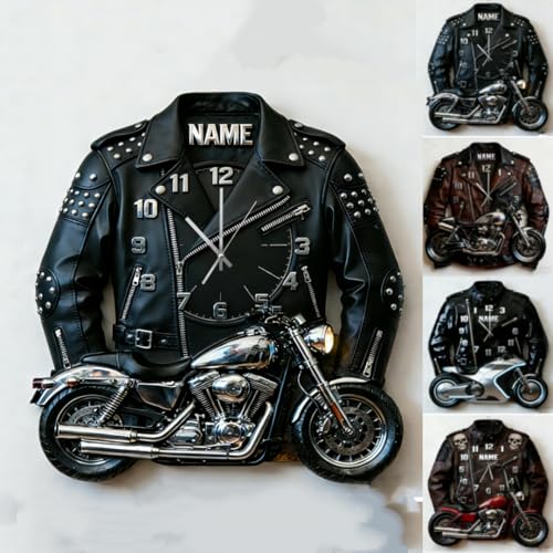 Personalized Motorcycle Leather Jacket Themed Clock for Bedr