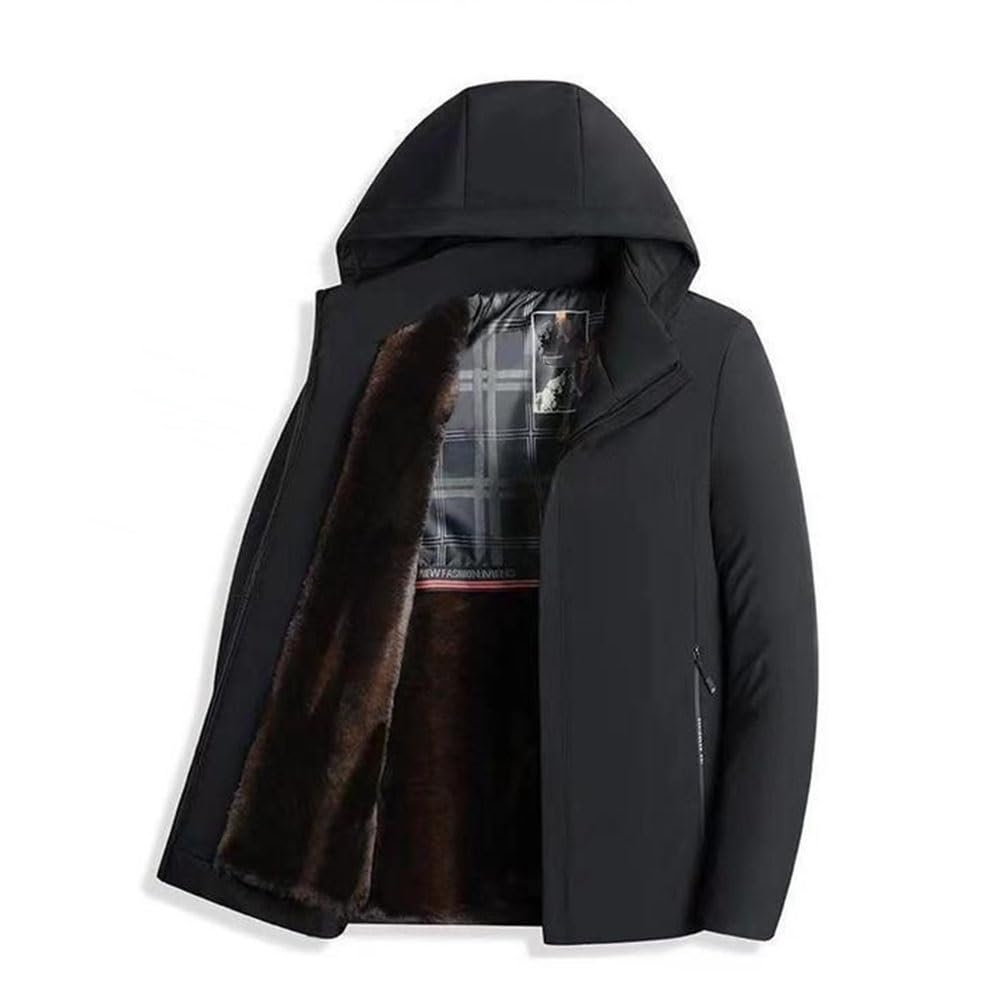 Fzysjve Unisex Black Winter Jackets For Men Waterproof, Men’s Thermal Thick Hooded Parka Coat, Thick Windproof Warm Hooded Parkas Jackets, Outdoor Thermal Coats With Detachable Hood For Fishing Skiing Hiking Camping(