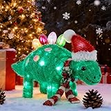 Hausse Lighted Christmas Outdoor Decor, Pre-Lit 3D Tinsel Xmas Green Stegosaurus Figure 25"L x 13"H, Light Up Xmas Dinosaur Yard Displays, Plug in for Holiday Party New Year Winter Patio Lawn Garden