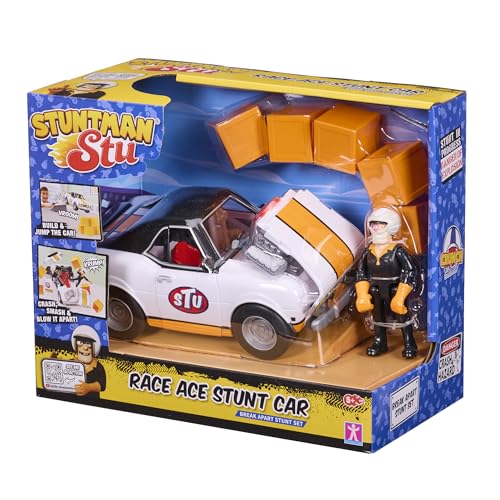 BANDAI - Stuntman Stu - Crash Voiture de Course - Jouet pour réaliser des Cascades - Figurine Cascadeur Inclus - Jeu de Crash avec véhicule et Accessoires -...