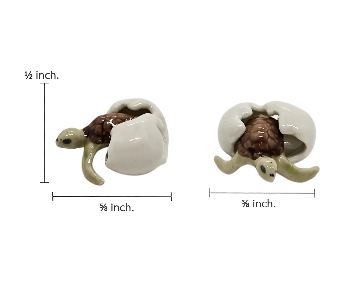 ChangThai Design Tiny ½ Inch Hatchling Baby Turtle Crawl From Egg Figurine - Miniature Hand Made Ceramic Turtles Tortoise Terrapin Testudines Animal Porcelain Decorative Collectible Figure Décor Gifts