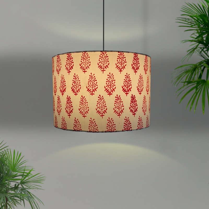 traditional motiff in royal semi raw silk fabric drum lampshade as pendant/hanging light for living room/dining room ceiling (in 6 sizes) (8 in dia x 7 in ht)-picture-22