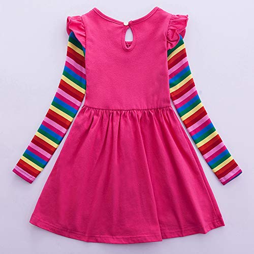 Cotton Girls Flower Rainbow Long Sleeve Dresses Butterfly Animal for Kids 3-8 Years3