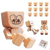 MplehDa Schüttelmann Wackelfigur Auto, Wackelnder Holzmännchen Figur mit 12 magnetischen Ausdrücken Schwankt, Charmante Holzfigur Schüttelnde Holzfigur Handgefertigter Auto Armaturenbrett Decor