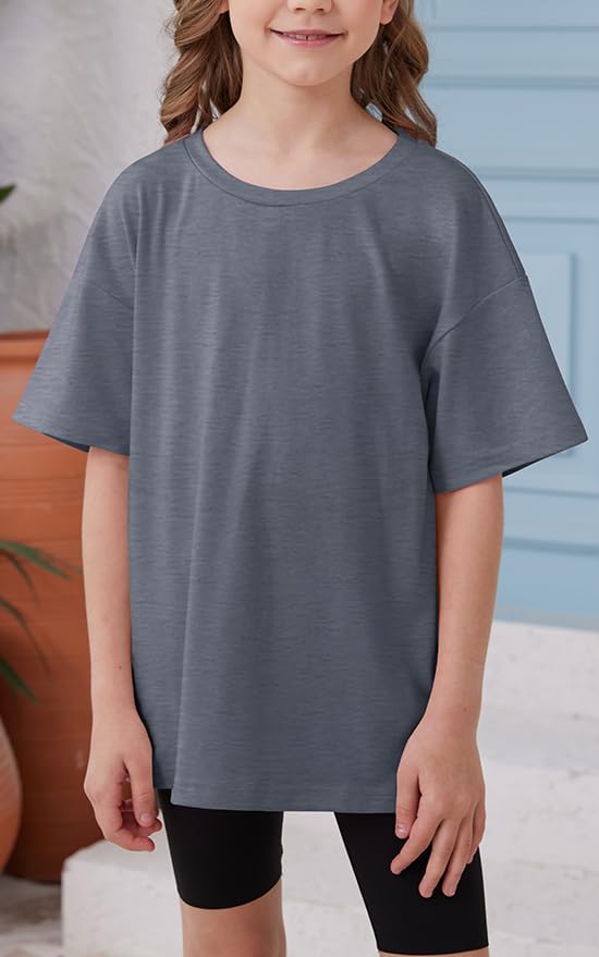 Image of ZDC Girls Short Sleeve T Shirts Kids Summer Oversized Tops Trendy Crewneck Basic Tees 5-14 Years
