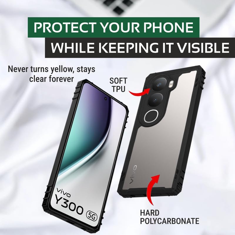 Image of AIBEX Crystal Clear Back Cover Case for Vivo Y300 5G | 360 Degree Protection | Shock Proof Design | Transparent Back Case for Vivo Y300 5G (PC & TPU,Bumper)