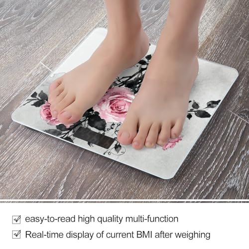 Báscula Digital de Baño Floral Negra y Rosa Precisa y Estable miniatura 5