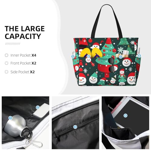 Christmas Tree And Snowman Large Capacity Foldable Tote Bag Women Beach Tote Bag Handbag Gym Bag Travel Shopping Bag3