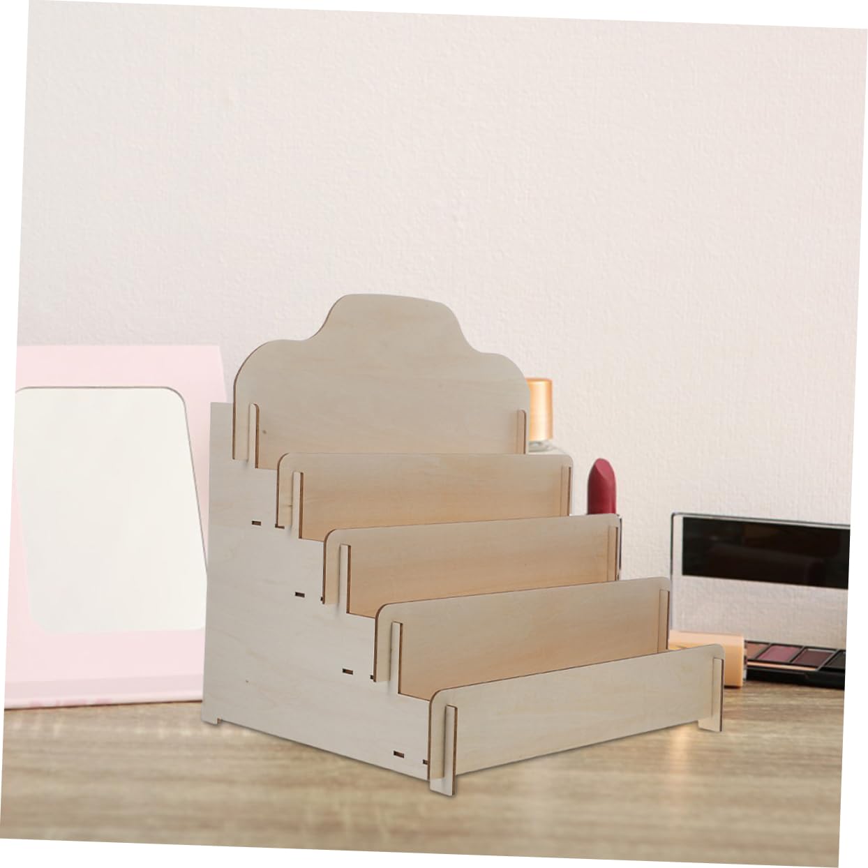 SOLUSTRE Présentoir à Cartes Postales Élégant Structure à Niveaux en Bois Support Multifonctionnel pour Cartes de Visite et Événements de Vente Détail