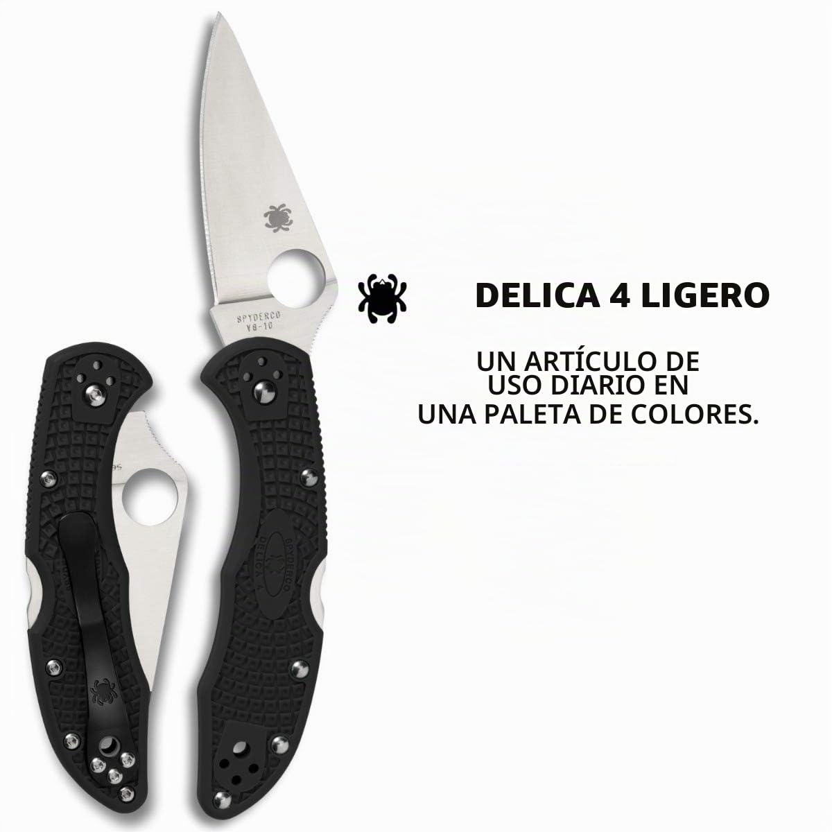 Spyderco Delica 4 - Cuchillo plegable ligero de 7.2 pulgadas con hoja de acero plano de 2.9 pulgadas y mango FRN de alta resistencia, molienda PlainEdge