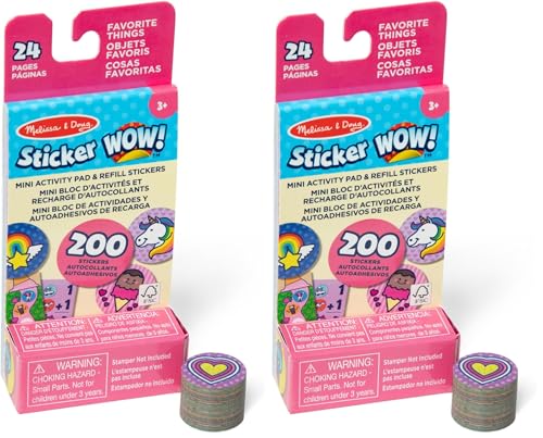 Melissa & Doug - Sticker Wow! - Mini Bloc de Actividades y Recarga de +200 Pegatinas Infantiles para Estampador Coleccionable, Manualidades Niños, Stickers Infantiles - Certificados FSC (Paquete de 2)