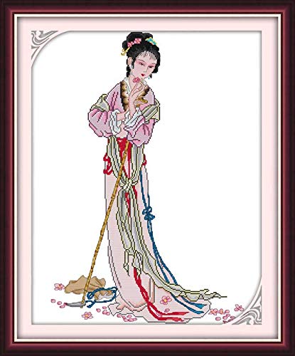 LovetheFamily Lin Daiyu 61×75cm Cross Stitch Stamped Kits for Beginners 11CT 3 Strands DIY Handmade Needlework Stamped Patterns Embroidery Frameless