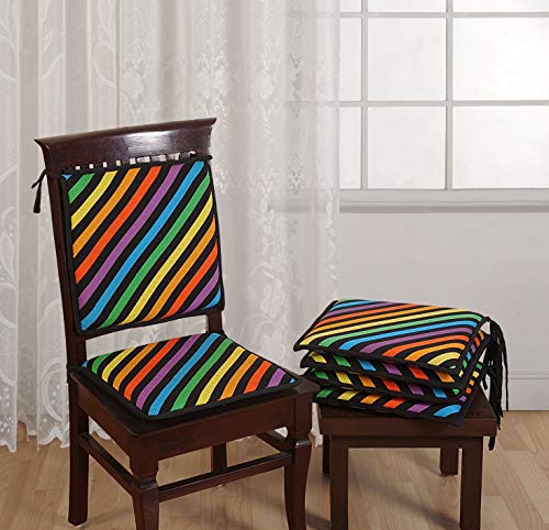 Image of Swayam Pure Cotton Reversible Chair Set Pads with Loops (16'X16') Machine Washable 4 Pcs, Indoor Square Cushion Seat Or Chair Pads for Use for Office, Car, Home, Floor -Multi