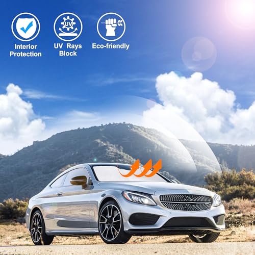 Image of Windshield Sun Shade Custom Fit for 2015-2021 Mercedes Benz C Class W205 C250 C300 C400 Accessories Foldable Sunshade Sun Blocker Protect Car from Sun Rays & Heat Damage Keep Car Cooler