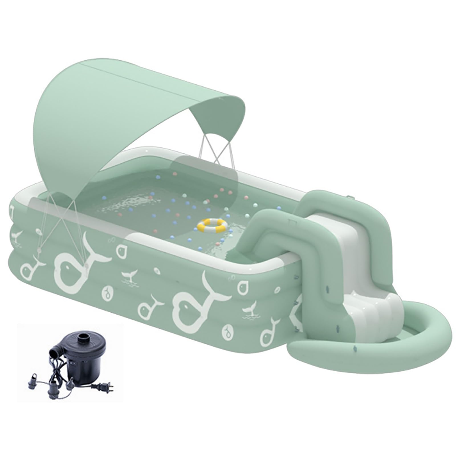 Piscina for niños, Piscina Rectangular, Piscina Hinchable con sombrilla y tobogán, Parque acuático Infantil, Piscina Hinchable de Verano, tamaño Mediano y versátil(Size:2.0m(6.56ft))