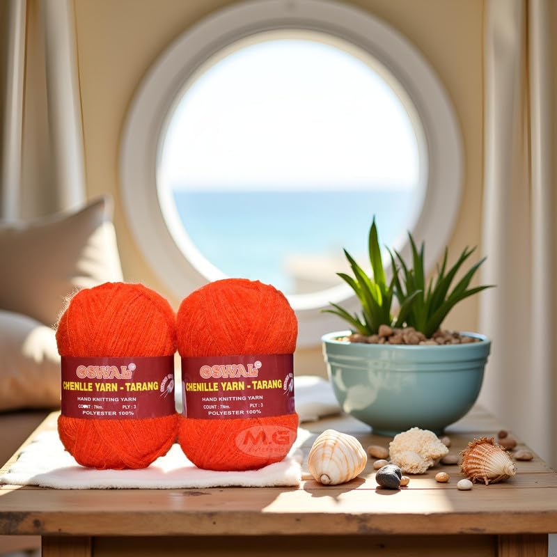 Image of M.G ENTERPRISE Os wal Tarang Knitting Wool Yarn, Soft Fancy Feather Wool Ball Deep Orange 500 gm Best Used with Knitting Needles, Soft Fancy Wool Crochet NeedlesWool Yarn for Knitting.