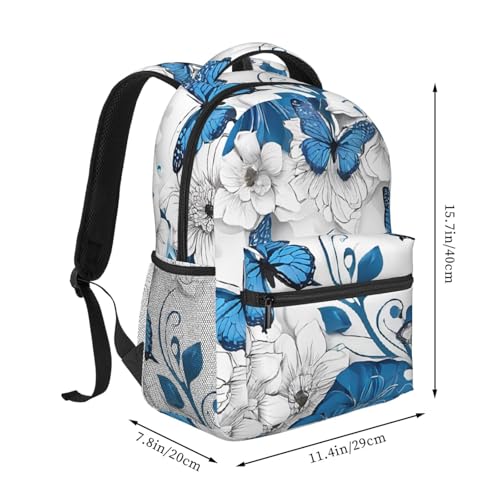 Sac à dos décontracté pour ordinateur portable avec décors de papillons bleus