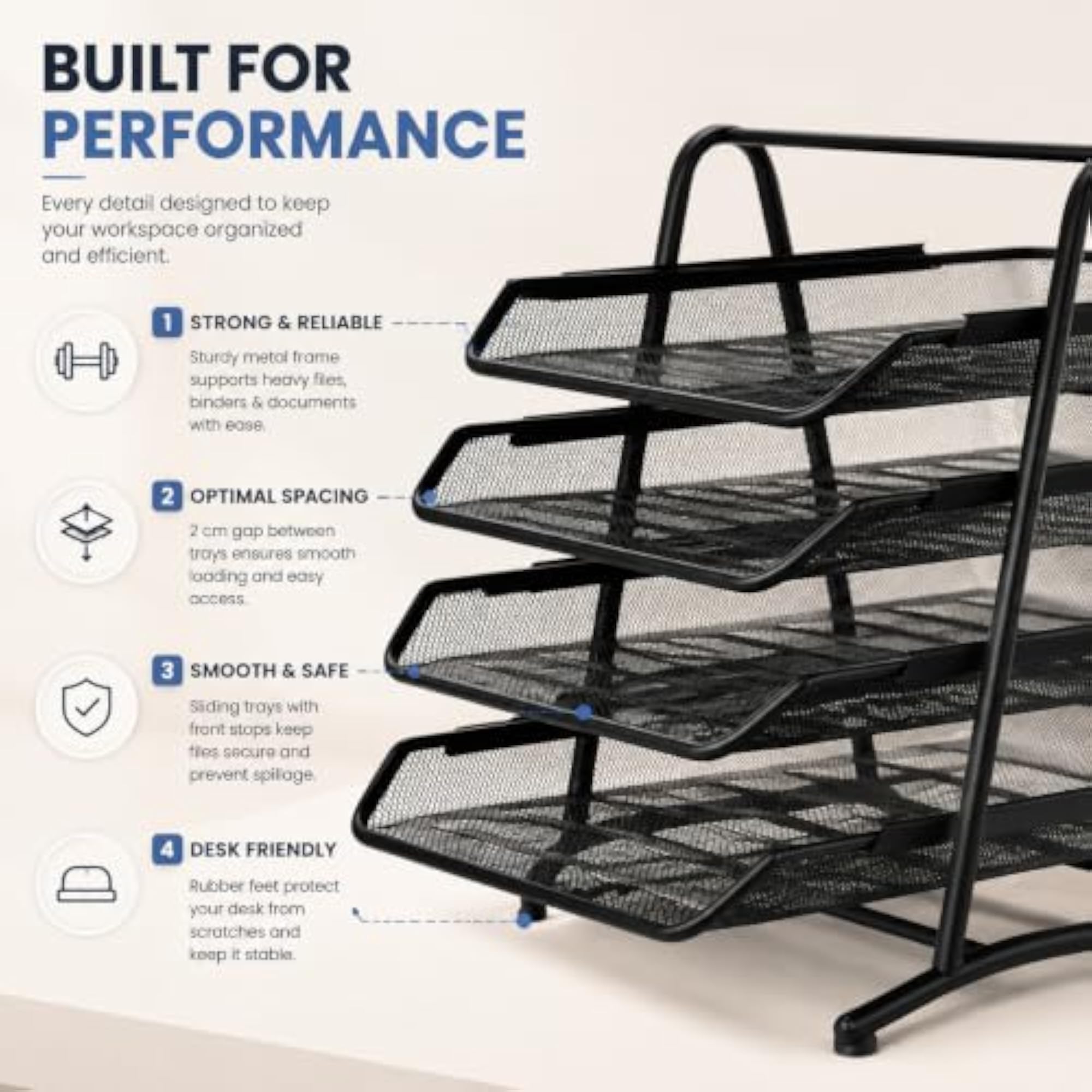 Metal Mesh 4 Tier Document Rack for A4 Files