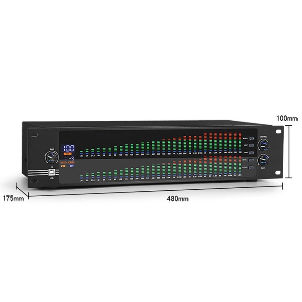 EasyByMall Equalizzatore grafico digitale a 31 bande doppio con DSP, display LCD dello spettro, controllo USB del PC, riduzione del rumore per palco, studio, home theater audio HIFI