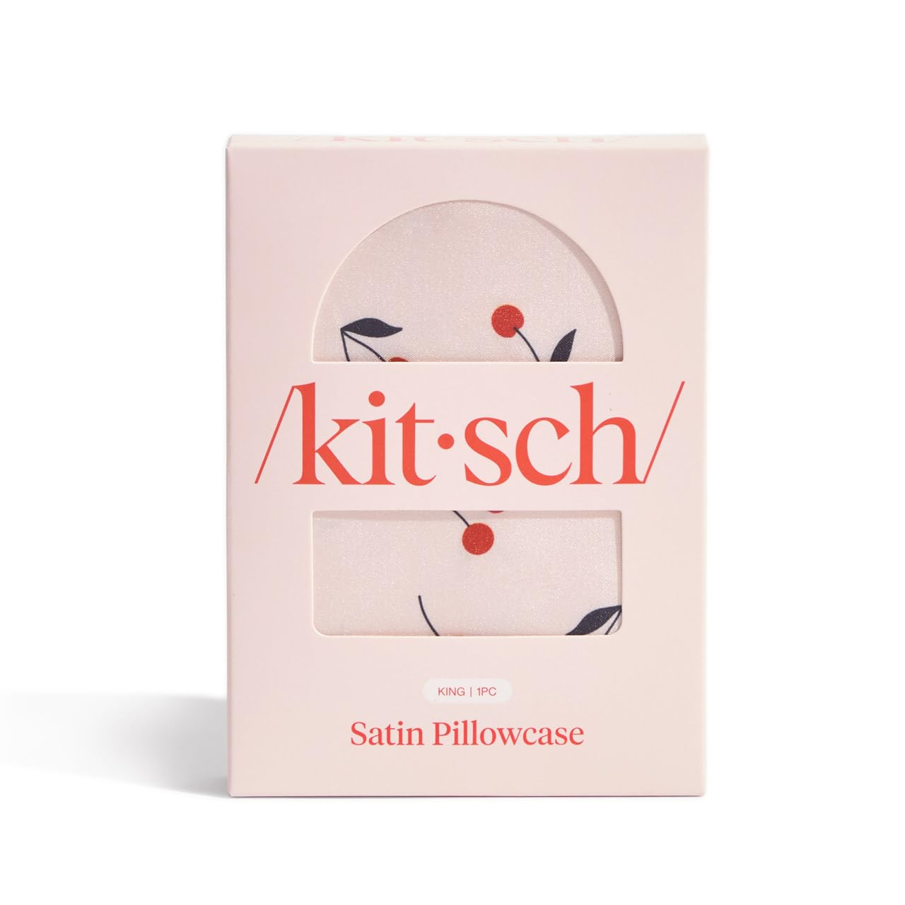 Kitsch - Morbida federa in raso con cerniera, delicata su pelle e capelli, per un sonno di qualità, liscia e senza pieghe, formato king size: 48,3 x 91,4 cm, motivo stampato: ciliegie