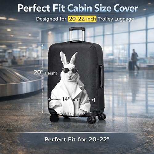 Image of WanderWraps Spendex Polyester Protective Luggage Cover | Hard Luggage Trolley Bag Cover | Washable | Dust Proof | Stretchable | S - 20 inch | Blanc Bunny