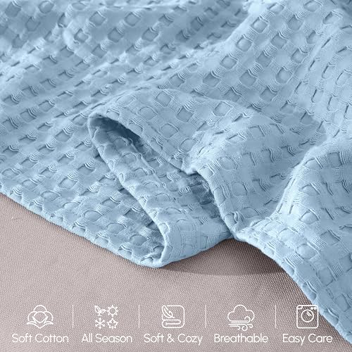 Image of Elegant Comfort Premium 100% Cotton Waffle Blanket - Lightweight Breathable Waffle Weave Bed Blanket - Soft and Warm All Season Blanket for Couch, Sofa and Bed, TwinXL Size 68x90 Inches, Light Blue