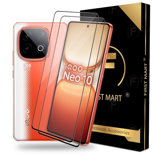Image of FIRST MART Tempered Glass Screen Protector for iQOO Neo 10 / Neo 10r - Full-Glue Screen Guard, 3D Edge to Edge, HD Clear, Bubble-Free, Case-Friendly, Black, Pack of 2
