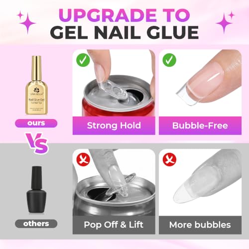 Image of UNA GELLA Short Square Gel Tips Nail Kit, Pre-Etched Nail Tips 120PCS