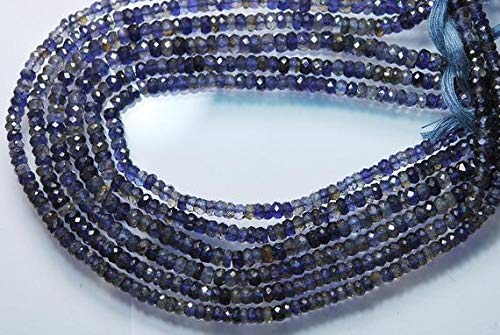 BEADS GEMSTONE 13.5 Inches Strand, AAA Quality Water Sapphire Deep Blue Iolite Faceted Rondelles Large Size 4mm Code-HIGH-53151