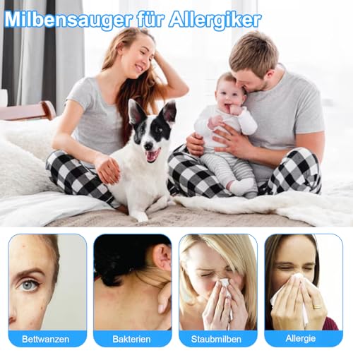 Ruiqas Schnurloser Matratzenstaubsauger 13000 Pa Absaugung Bettstaubsauger Milbenentfernungsgerät mit UV- C und Ultraschall für Staub Haustierhaare