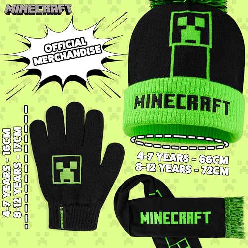 Image of Minecraft Winter Set for Boys, Teens, 3 Piece Hat Scarf Gloves or 2 Piece Gloves & Hat, Winter Accessories, Gifts for Boys