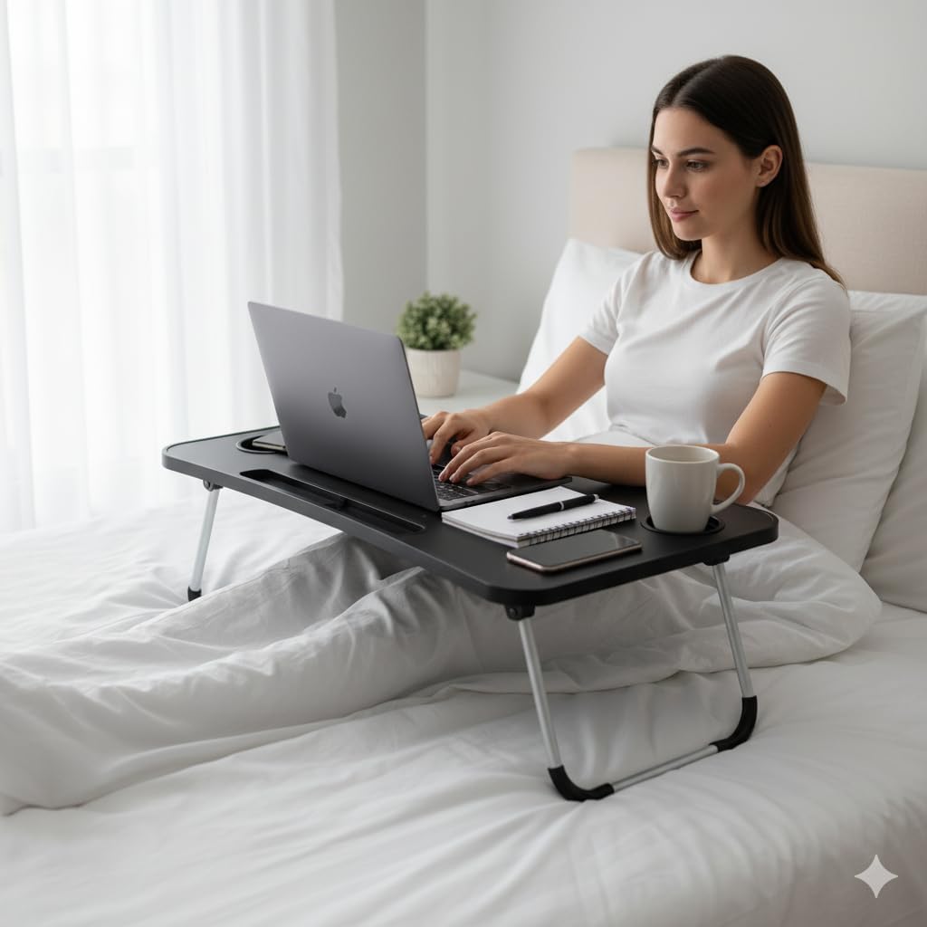 Mesa Para Notebook Articulada Dobrável em MDF Grafite Suporte Portátil Home Office Preto
