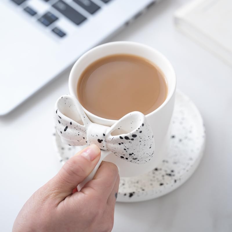 GSOUL Kungfu Tea cup Bowtie Coffee Cup Saucer Set Mug Household Ceramic Mugs Small Tea Cups