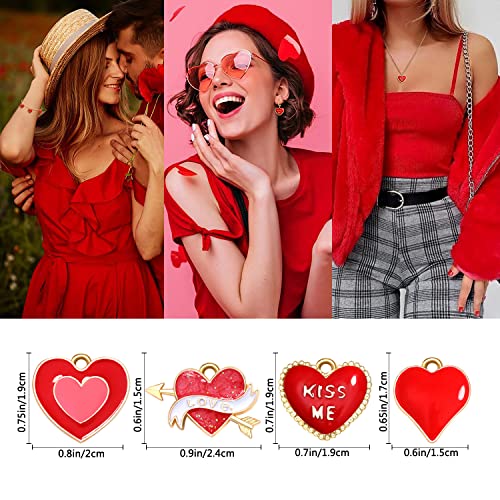 Valentine's Day Heart Charms For Jewelry Making Alloy Enamel Red Heart Shape Charm Pendants Kiss Me Love Heart Dangle Pendants With Holes For Women Girls Diy Bracelet Necklace Earring Gifts #TOP2