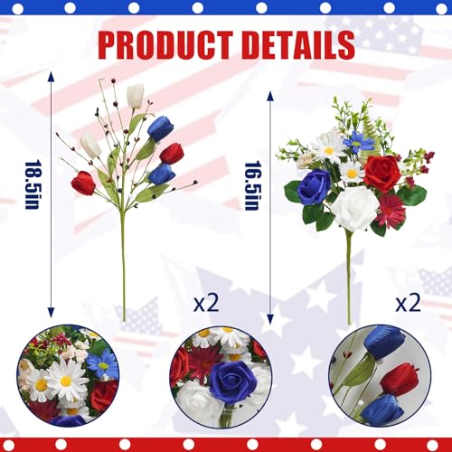 4pcspatrioticartificialflowersmixedbushredwhitebluerosetulipflowersmemorialdayflowerbouquetfor4thofjulyindependencedaygravehometabledecoration Urban Country Home Decor 4pcs patriotic artificial flowers mixed bush red white blue rose tulip flowers memorial day flower bouquet for 4th of july independence day grave home table decoration urban country home decor