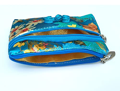 Image of HUAMULAN 6 PCS Chinese Silk 2 Zippers Coin Purse Bag Brocade Wallet Lipstick Container Jewelry Embroidered Pouch Bag Make Up Organizer