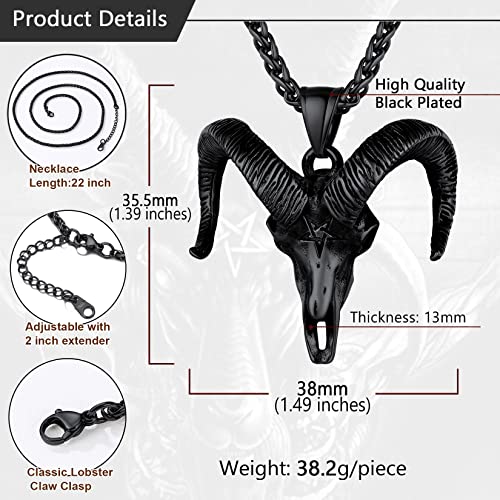 U7 Jewelry Ion Plating Black Metal On Stainless Steel Inverted Pentacle Gothic Skull Satanic Goat Head Pendant Necklace With 22" Rope Chain #TOP5