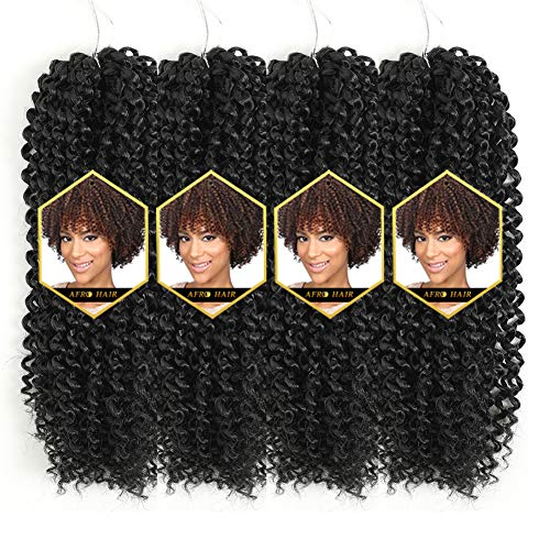 Afro 4 Packs 11 Inch Softbob Crochet Hair Jerry Curl Crochet Braiding Hair Afro Kinky Curly Twist Hair Kanekalon Synthetic Hair Extensions 24 Strands 45g/Pack(11" 4packs, 1B#)