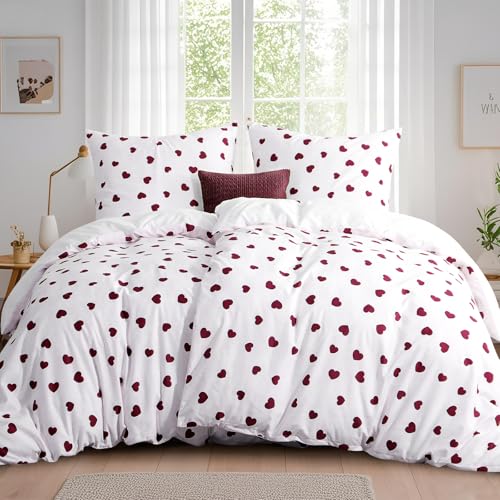 Tifschlaf Bettwäsche 135x200 4teilig, 2 Bettbezüge 135 x 200 mit 2 Kissenbezüge 80x80 cm, ÖKO-TEX Mikrofaser Bettwäsche-Sets Herzen Muster Rot,...