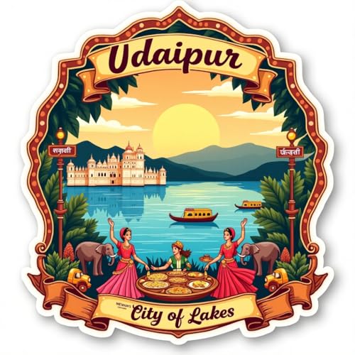 Image of Naxon Udaipur City of Lakes Fridge Magnet | Beautiful Rajasthan Travel Souvenir | Lake Pichola City Palace Jag Mandir Magnet | Home Kitchen Office Decor | 3x3 Inch Wooden Multicolor Gift | Pack of 1