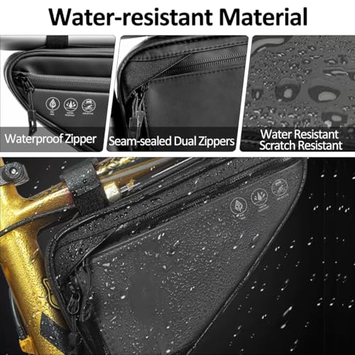 Image of Bike Frame Bag, Water Resistant Bike Triangle Bag, Reflective Bicycle Frame Storage Bags with 2 Side Pockets For Mountain Road Bikes, 2L