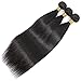Straight Human Hair Bundles Color 1B Straight Bundles Human Hair 8a Grade Hair Weave Hair Extensions Double Weft Remy Hair Soft and Silky for Black Women (20 22 24 inch,3 Bundles)