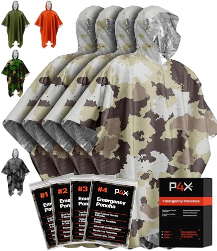 PREPARED4X Emergency Poncho with Mylar Blanket Liner &ndash; Heavy Duty, Waterproof, Wind-Resistant...