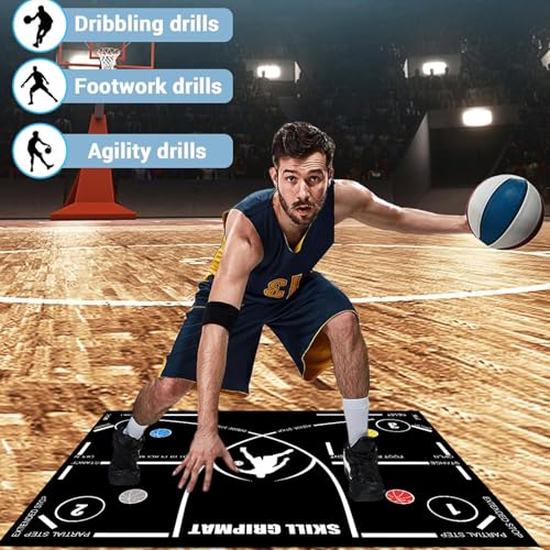 Fußstapfen -Trainingsmatte - Stille Basketball -Trainingshilfe | Sport -Agility -Trainer für Kinder und Erwachsene, Verbesserung der Geschwindigkeit, Gleichgewicht, Koordination, Ausrüstung im Innenrä