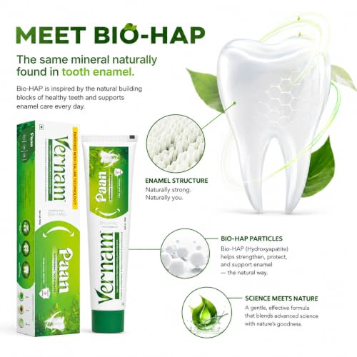 Image of Vernam Paan Toothpaste 100g | Hydroxyapatite Enamel Repair & Sensitive Teeth Care | Fluoride-Free Anti Cavity | Natural Paan Long-Lasting Fresh Breath & Gum Support | Vegan | 6% Bio-HAP, Fluoride Free & Natural Paan for Lasting Freshness